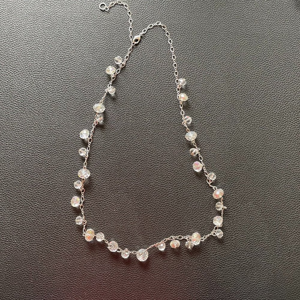 Silver chain necklace with clear crystal charms